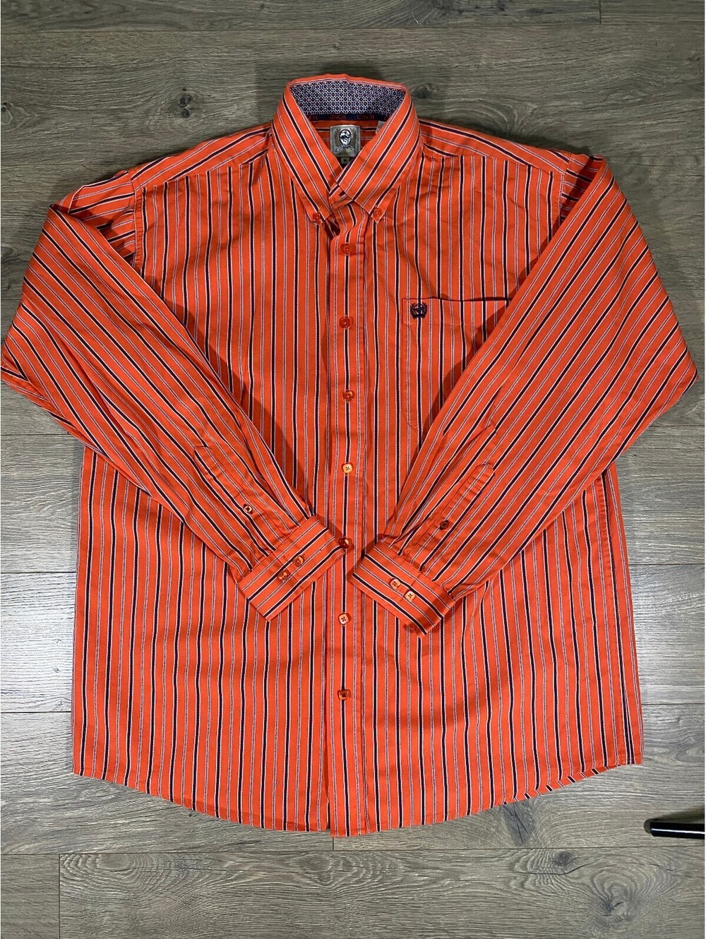 Cinch Mens M Western Shirt Orange Stripe Cowboy Rodeo Long Sleeve Button Down
